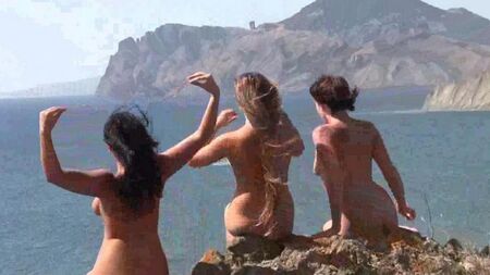Amigos nus na praia