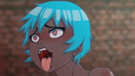 Rapariga hentai de cabelo azul, caixote do lixo de esperma