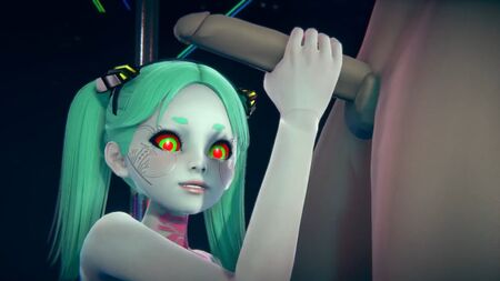 Rebecca a fazer uma masturbação manual em pé: Paródia hentai de Cyberpunk Edgerunners