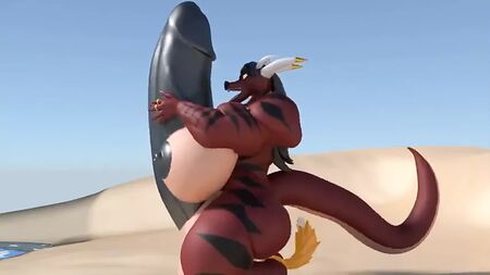 Renamon futanari e uma dragão futa – inflação de esperma e crescimento