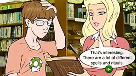 Jogo erótico hentai: Nerd fode loira sensual com feitiços mágicos