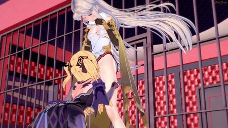 Ningguang é penetrada com um strap-on por Fischl. Genshin Impact Hentai