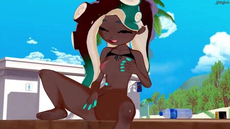 Marina Ida masturba-se na praia. Splatoon 2 Hentai