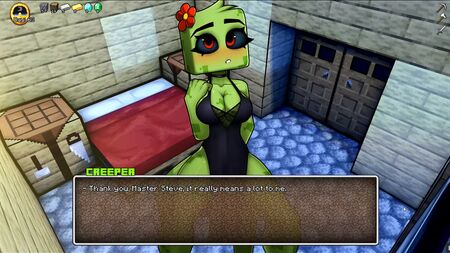 Jogo hentai de paródia HornyCraft no PornPlay, Ep. 10: a rapariga Creeper do Minecraft adora que lhe acariciem a cabeça