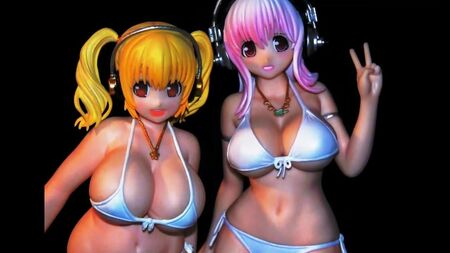Figuras da Super Sonico e da Super Pochaco em estilo bukkake, da FL 75