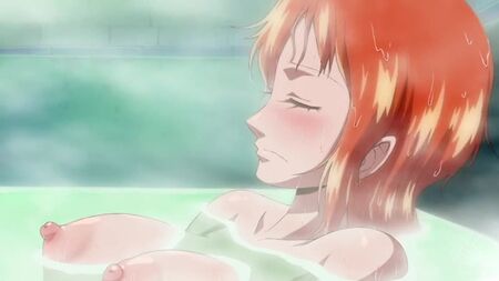 Nami - nua; sem roupa; na casa de banho; mamas grandes; peitos grandes; rabo grande; rata; pornografia hentai 3D; [One Piece]