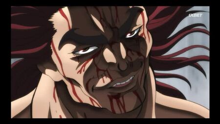 O lutador de anime Baki: Um momento da 4.ª temporada com Hanma Yūjirō