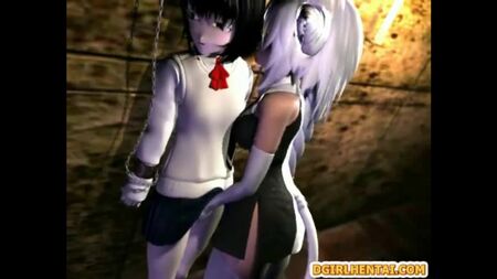 Uma travesti hentai Neko foi fodida no gueto, acorrentada