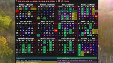 Calendário Ortodoxo de 2019. Festas religiosas: NATAL, PÁSCOA, BATISMO. QUANDO É O JEJUM