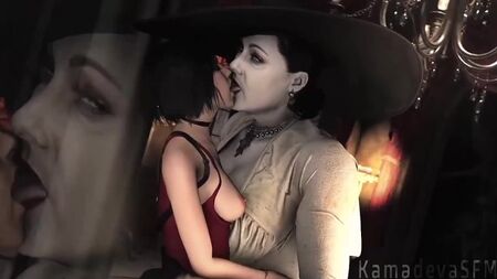 Lady Alcina Dimitrescu x Ada Wong - femdom; yuri; lésbicas; sexo oral; cunnilingus; pornografia hentai 3D; [Resident Evil 8: Village]